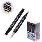 Набор маркеров для скетчинга " Mazari "  24цв Fantasia (серые пастельные цвета), двухсторонние, 3,0-6,2мм, пулевидный/скошенный, квадратный корпус, ПВХ упаковка