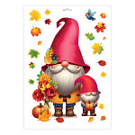 Наклейка " Праздник " 502 А4 Гномики осенью, двусторонняя, УФ-лак глянцевый, белила