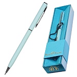 Ручка подарочная шариковая автоматическая " Bruno Visconti " Palermo синяя 0,7мм, поворотный механизм, цвет корпуса- нежно-голубой, голубой подарочный футляр