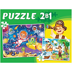 Пазлы " Рыжий кот " 2в1 Пираты и космос №1 (24+35) элементов 19*14,5*3,7 см, картонная упаковка 19,6*14,6*3,7см