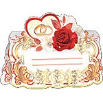 Банкетная карточка свадебная " Праздник " 150 Красная роза, 87*58мм, фольга золотая текстурная, вырубка