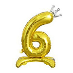 Шар фольгированный 32"/81см Цифра-6 золото на подставке Корона