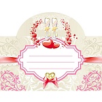 Банкетная карточка свадебная  " Миленд " 5-05 Бокалы, 110*80мм блестки