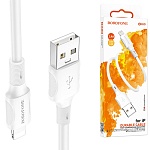 Кабель сетевой USB - Lightning " Borofone " BX80 белый, круглый, 1м, 3,0А, PD20W, силикон