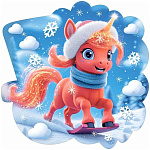 Украшение на скотче " Мир поздравлений " 150 Новогоднее- Символ года- Лошадка в шарике, рыжая, 150*150мм, без отделки