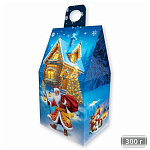 Коробка для конфет Новогодняя " Праздник " 191 Новогодний домик, Дед Мороз, 95*190мм, без отделки, картон