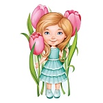 Плакат фигурный " Империя поздравлений " 933 А2 Девочка с тюльпанами, без отделки