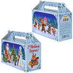 Коробка для конфет Новогодняя Сундучок " Миленд " Зверята получают подарки, 500г, 17,5*6,7*15,5см