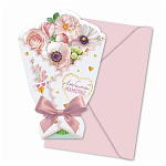 Открытка-букет с атласной лентой " Открытая планета " 487 Любимой мамочке Розовый букет, 128*188мм, без отделки, художественный конверт, текст