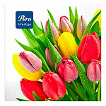 Салфетки бумажные 3-слойные " Pero " Prestige Весенние цветы 20шт, 100% целлюлоза, 33*33см