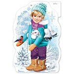 Плакат фигурный " Праздник " 936 А3 Новогодний- Мальчик с коньками, глянцевый УФ-лак