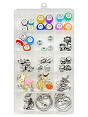 Набор для создания браслета " KWELT " в наборе: пластиковый контейнер, 15 ячеек, 2 основы, шармы, подвески, бусины