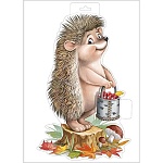 Плакат " Империя поздравлений " 933 А3 Ежик с лукошком на пеньке, без отделки