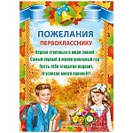 Пожелания первокласснику А4 409 " Мир поздравлений " мелованный картон 190г/м2, без отделки, текст
