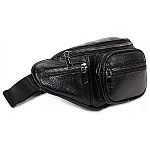 Сумка поясная " OrsOro " 15*35*10см Черная, 1 отделение, 4 внешних кармана, на молнии, экокожа