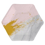 Набор тарелок " Веселый праздник " d=18см Мрамор нежно-розовый, многогранник, в наборе 6шт