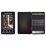 Набор карандашей ч/гр " deVente " Art 12шт, 5Т, 4Т, 3Т, 2Т, Т, ТМ-2, М, 2М, 3М, 4М, 5М, шестигранный, деревянный, цвет корпуса - черный, заточенные, металлическая упаковка