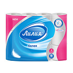 Бумага туалетная 2-слойная " Лилия " 12 рулона со втулкой, 13м, белая, 100% целлюлоза, 125*90мм, h=90мм, d=90мм