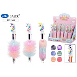 Ручка шариковая автоматическая " Basir " Единорог, 6цв, 0,5мм, резиновый наконечник- единорог, цветной корпус с искусственным мехом, ассорти