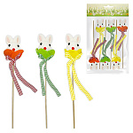 Набор пасхальный " KWELT " Кролики, 6шт, 4*7*3см, на палочке 16,5см, ассорти, пакет, европодвес