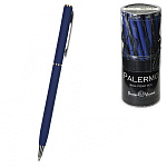 Ручка шариковая автоматическая " Bruno Visconti " Palermo синяя 0,7мм, толщина письма 0,5мм, поворотный механизм, корпус- нержавеющая сталь, покрытие soft touch, цвет корпуса темно-синий, металлический наконечник, металлический клип, пластиковый бокс