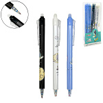 Ручка пиши-стирай автоматическая " KWELT " Космос, гелевая 0,5мм синяя, с силиконовым ластиком, ассорти 3 дизайна, пластиковая упаковка