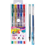 Набор гелевых ручек " deVente " Cosmo Glitter 5цв, 0,1мм, с блестками, прозрачный корпус, сменный стержень, пластиковая упаковка, европодвес