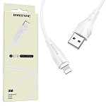 Кабель сетевой USB - Lightning " Borofone " BX18 Optimal белый, круглый, 2м, 2,4А, силикон