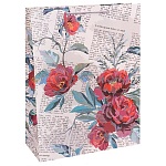 Пакет бумажный " Миленд " 32*26*12см Dream cards Газета с красными цветами, ламинированный, глиттер