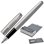 Ручка-роллер подарочная " Parker " Sonnet Core T526 Stainless Steel СT черная 0,5мм, корпус- шлифованная нержавеющая сталь, торец ручки- латунь, покрытая палладием, зажим колпачка- сталь, покрытая палладием, кольцо- латунь, покрытая палладием, зона захват