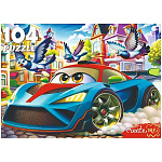 Пазлы " Рыжий кот " 104элемента Крутая синяя машинка 33*24см, картонная упаковка 19*14*3,5см