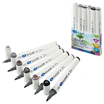 Набор маркеров для скетчинга " Basir "  6цв (теплые серые цвета ассорти) двухсторонние, 1,0-7,0мм, пулевидный/скошенный, треугольный корпус, в пластиковом боксе