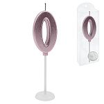 Свеча для торта цифра " KWELT " 0, светло-розовая, 2*4*0,5см, на палочке с подставкой, пластиковая упаковка 9,5*3*1см, европодвес