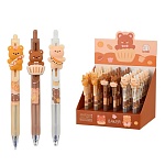 Ручка шариковая автоматическая " Basir " Мишка, синяя, 0,5мм, резиновый держатель, цветной корпус с рисунком, ассорти, клип с насадкой - мишка, картонный дисплей