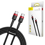 Кабель сетевой Type-C - Type-C " Baseus " Cafule чёрный, красная вставка, круглый, 1м, 3,0А, PD, нейлон