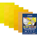 Фетр цветной " deVente " А4 5л 5цв 2мм Hobby creative, Оттенки желтого, мягкий, пластиковый пакет, европодвес