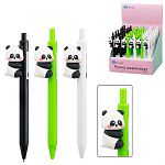 Ручка шариковая автоматическая " Basir " Панда, синяя, 0,5мм, цветной корпу (ассорти), клип с насадкой - панда, картонный дисплей