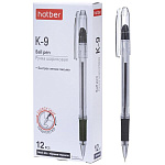 Ручка шариковая " Hatber " К-9 черная 0,4мм, толщина письма 0,2мм, чернила на масляной основе, игольчатый пишущий узел, с резиновым грипом