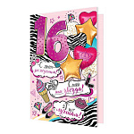 Открытка " Мир открыток " 2-01 С Днем рождения! 16лет Сияй, как звезда! Шарики, мороженное, помада, 123*187мм, фольга малиновая, рельеф, текст