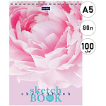Скетчбук, белая бумага 100 г/м2, А5, 80л, спираль, без линовки, обложка - мелованный картон, жесткая подложка " Hatber " Аромат пиона