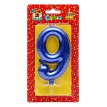 Свеча для торта цифра " Миленд " 9, синяя, 19*10*2см, металлик, картонный блистер, европодвес