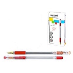 Ручка шариковая " Mazari " Gold красная 0,5мм, толщина письма 0,25мм, пулевидный пишущий узел, пластиковый прозрачный корпус, резиновый грип, сменный стержень 140мм, картонная упаковка