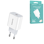 Блок питания сетевой " Borofone " BA38A Plus Speedy, белый, 3,0А, 18W, Type-C, QC3.0, PD3.0, пластик (кабель в комплект не входит)