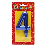 Свеча для торта цифра " Миленд " 4, синяя, 19*10*2см, металлик, картонный блистер, европодвес