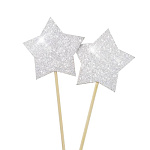 Шпажки " Веселый праздник " Звезды серебро, голография, в упаковке 6шт