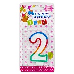 Свеча для торта цифра " KWELT " 2, разноцветная, 7*4*1см, картонный блистер 14*7*1см, европодвес