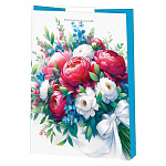 Пакет бум " Мир открыток " 26*32,7*13,5см Букет разноцветных пионов, ламинированный