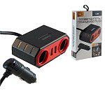 Разветвитель прикуривателя " FaisON " LS-87 Both, 2 разъема, чёрный/красный, 1,0А, 2 USB, пластик