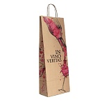 Пакет бумажный под бутылку крафт " ПЗБМ " 15*39*8см Истина в вине, крученые ручки
