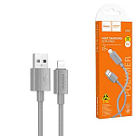 Кабель сетевой USB - Lightning " Hoco " X107 Favor серый, круглый, 1м, 2,4А, силикон